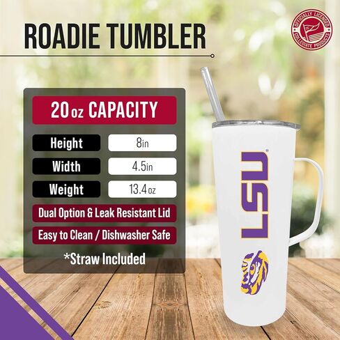 Campus Colors NCAA Stainless Steel 20oz Roadie With Handle & Dual Option Lid With Straw - Officially Licensed Tumbler (Alabama Crimson Tide - White) in Saudi Arabia