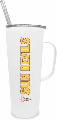 Campus Colors NCAA Stainless Steel 20oz Roadie With Handle & Dual Option Lid With Straw - Officially Licensed Tumbler (Alabama Crimson Tide - White) in Saudi Arabia