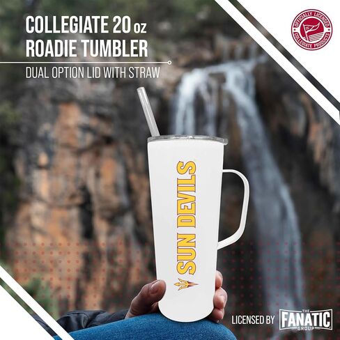 Campus Colors NCAA Stainless Steel 20oz Roadie With Handle & Dual Option Lid With Straw - Officially Licensed Tumbler (Alabama Crimson Tide - White) in Saudi Arabia