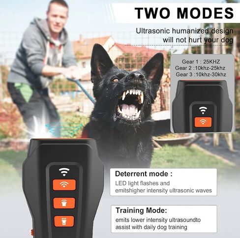 Dog Bark Deterrent Devices | Professional Long Range Anti Barking Ultrasonic Tool | 30 Ft Range with LED and 2 Modes | Sonic Emitters for Dog Training & Behavior Aids (Black) in Saudi Arabia