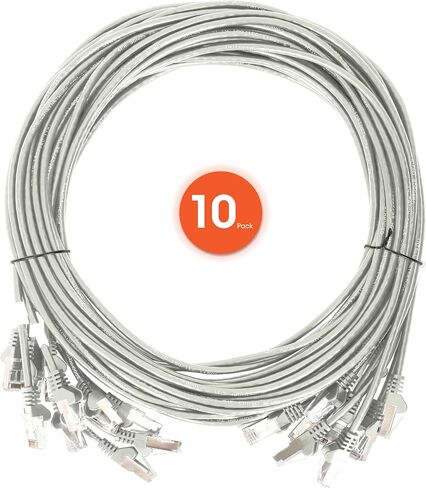 Intellinet Cat6 Slim UTP Ethernet Patch Cable 10-Pack, 3 ft, White | 10G 250 MHz pure copper thin cord with 30 AWG stranded wire, gold contacts, snag-free boot, PoE and rack use, resealable bag in Kuwait