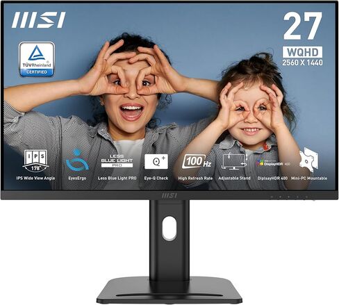 شاشة مكتب MSI PRO MP275Q مقاس 27 بوصة WQHD - لوحة IPS 2560 × 1440، 100 هرتز، شاشة صديقة للعين، مكبرات صوت مدمجة، قابلة للتعديل - HDMI 2.0b، DP (1.2a) in Kuwait