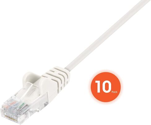 Intellinet Cat6 Slim UTP Ethernet Patch Cable 10-Pack, 3 ft, White | 10G 250 MHz pure copper thin cord with 30 AWG stranded wire, gold contacts, snag-free boot, PoE and rack use, resealable bag in Kuwait