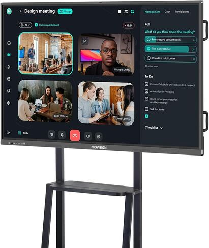 لوحة ذكية NIOVISION H2 مع حامل على الحائط - سبورة بيضاء إلكترونية مقاس 65 بوصة مدمجة بكاميرا بدقة 48 ميجابكسل و8 ميكروفونات مصفوفة - سبورة بيضاء رقمية للفصل الدراسي والعرض التقديمي والتعليقات التوضيحية ومشاركة الشاشة in Saudi Arabia