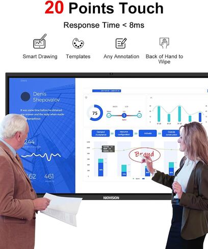 لوحة ذكية NIOVISION H2 مع حامل على الحائط - سبورة بيضاء إلكترونية مقاس 65 بوصة مدمجة بكاميرا بدقة 48 ميجابكسل و8 ميكروفونات مصفوفة - سبورة بيضاء رقمية للفصل الدراسي والعرض التقديمي والتعليقات التوضيحية ومشاركة الشاشة in Saudi Arabia