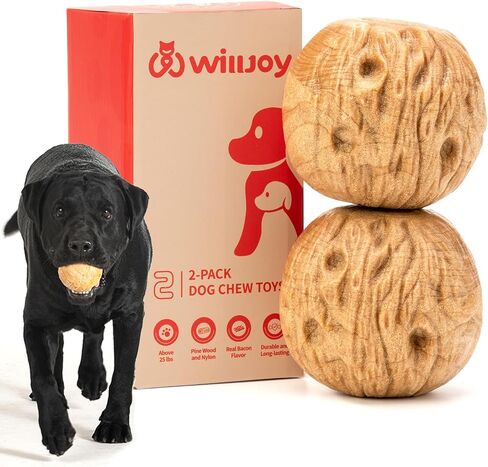 2-Pack Tough Dog Toys for Aggressive Chewers Pine Wood and Nylon Dog Toys for Large Dogs Real Bacon Indestructible Dog Toys to Keep Them Busy in Saudi Arabia