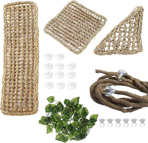 PINVNBY Bearded Dragon Hammock,Reptile Lizard Lounger Natural Seagrass Habitat Decoration Reptiles Tank Accessories Jungle Climber Vines Flexible Leaves Climbing Decor for Gecko Chameleon Snakes in Kuwait