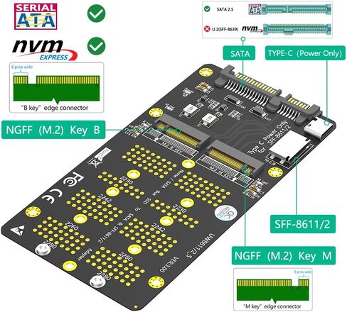 2 في 1 كومبو M.2(NGFF) NVMe SSD/SATA-Bus SSD إلى SFF-8611/8612 ومحول SATA in Saudi Arabia