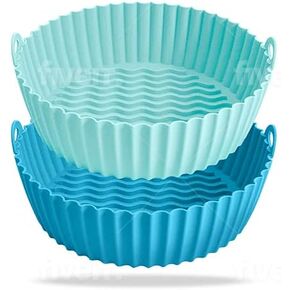 Silicone Air Fryer Liners | Round Air Fryer Silicone Liners | Non-Stick, Reusable & Heat Resistant | Easy Clean-Up Solution for 3 to 5 QT Air Fryers (7.5in). (blue+aqua)