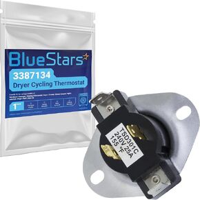 Lifetime Warranty WP3387134 3387134 Dryer Cycling Thermostat Part by BlueStars - Exact Fit for Whirlpool Kenmore Dryers - Replaces AP6008270 306910 3387135 3387139 ET187 PS11741405 - PACK OF 4