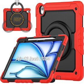 for iPad Air 13 Inch Case 2024 M2, iPad Air 13 2024 Cover with Screen Protector- Pencil Holder- Rotating Stand & Handle- Shoulder Strap- Full Body Shockproof Rugged Protective Cover, Purple