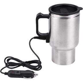 Joyzan Electric Car Kettle, 12V Portable Water Stainless Steel Heated Pot Cigarette Lighter Charger Travel Warmer Hot Coffee Tea Truck Heating Cup Automobile Teapot Mug Heater Airtight Lid 450ml