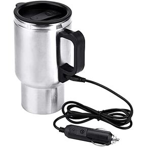 12V Car Heating Cup 450ML Stainless Steel Electric Car Kettle Boiler Portable Coffee Tea Warmer Cup Thermoses Powered by 12V Cigarette Lighter Plug