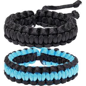 2Pcs Two-tone Paracord Bracelets Adjustable Handmade Braided Survival Bracelets for Women Camping Traveling Climbing Outdoor
