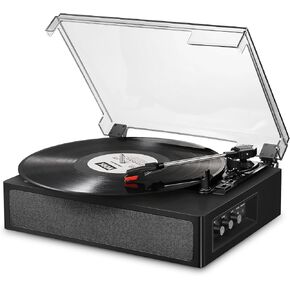 مشغل تسجيل فينيل دونر، قرص دوار بلوتوث لسجلات الفينيل مع مكبرات صوت مدمجة، 3 سرعات، تحكم ثلاثي وباس، فونوغراف عتيق يعمل بالحزام للترفيه والديكور المنزلي، أسود in Kuwait