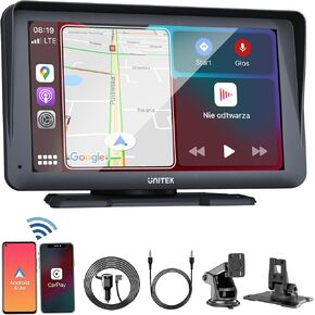 ستيريو سيارة لاسلكي محمول بشاشة تعمل باللمس - شاشة Unitek 7 بوصة متوافقة مع بلوتوث Android وApple Carplay للسيارة Pantalla para Carros مع كاميرا احتياطية/GPS Navigator/وصلة مرآة/تحكم صوتي