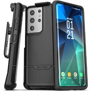 Encased Rebel Series Designed for Samsung Galaxy S21 Ultra Belt Clip Case (2021) Protective Heavy Duty Holster Phone Case - Black