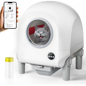 Self Cleaning Cat Litter Box, 68L/9L Large Capacity for Multiple Cats, Smart App Control No Scooping,Automatic Cat Litter Box Includes Garbage Bag (White)