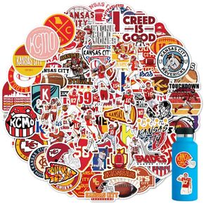 STKR 102Pcs Football Rugby Chief Stickers for Water Bottle, Kansas Сity Decal Decoration Sticker for Boys，Waterproof Decals for Laptop，Computer，Bumper，Skateboard，Gifts for Kids Adults Teens