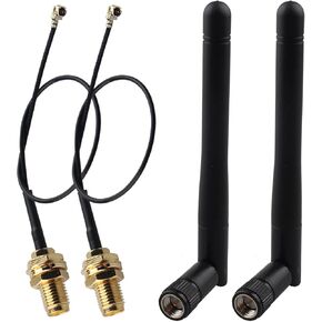 2pcs 433MHz Folding Rod Antenna 3dBi SMA Male Omni-Directional Aerial + 15cm IPEX UFL MHF1 to SMA Female Pigtail Coaxial Cable for Wireless Network Router WiFi Cellular Telephone Handsets