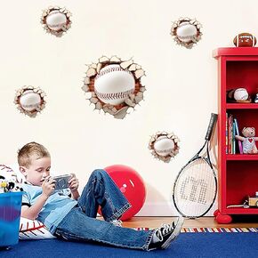 Large Baseball Wall Stickers 3D Sport Balls Wall Decals Peel and Stick Big Baseball Theme Wall Decals Vinyl Wall Murals Decor Sport Wall Stickers for Boys Bedroom Kids Room Playroom Decor