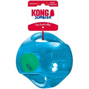 KONG Medium Dog Toy Jumbler Ball Shape Tennis Ball Inside 2-in-1 Squeaker Colors Vary