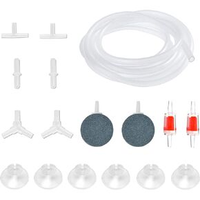15 Feet Airline Tubing Standard Aquarium Air Pump Accessories with Air Stone Disc, Check Valves, Suction Cups and Connectors for Nano Air Pumps Small Buckets and Fish Tank