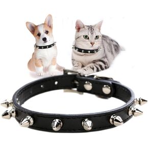 Spiked Dog Collar Soft Stud Studded Rivet Spike Cat Collars Adjustable for Girl Boy Small Breed Pet Teacup Mini Tiny Puppy Kitten Black S