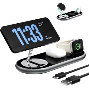 Wireless Charger iPhone Charging Station, Qi2 Magsafe Wireless with Charger Stand, 3 in 1 Apple Wireless Charging Station for iPhone 16 15 14 13 12 Series and AirPods, Apple Watch Series.
