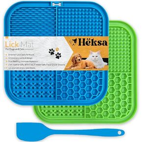 Heksa Dogs & Cats 2-Pack Slow Feeder & Non-Slip Lick Mats with Spatula for Anxiety Relief. Food-Grade, Dishwasher, Freezer & Oven Safe Dog Lick Mat