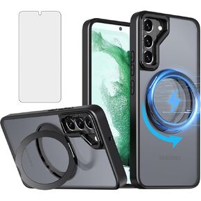 for Phone Case Samsung Galaxy S23 5G inch with Tempered Glass Screen Heavy Duty Protector Cover 360°Rotatable Ring Stand Slim Protective Military S 23 23S GS23 G5 SM-S911U 6.1 inch GirlsPurple