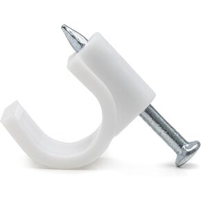 Cable Clips 10 mm - Cord Clips for Wall, 200 Pcs - White Cable Clips with Steel Nails - Mounting Clips for Round Cable & Wire, Indoor & Outdoor