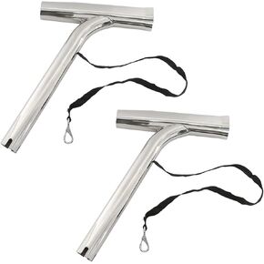2Pcs Silver Highly Polished Marine Grade Stainless Steel Outrigger Rod Holder with Rope Fishing Rod Holder Outrigger Mount Rod Pod