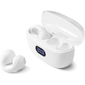 Wireless Ear Clip Headphones, Bluetooth 5.3, Waterproof Earbuds, Bone Conduction Headphones, Open Ear Headphones Wireless Bluetooth HiFi Music Sport Earbuds (White)