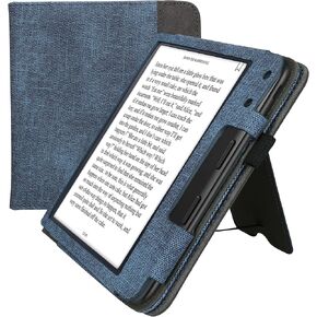 kwmobile Cover Compatible with Kobo Libra Colour Cover - Faux Leather/Suede Case with Stand - Mint/Dark Grey