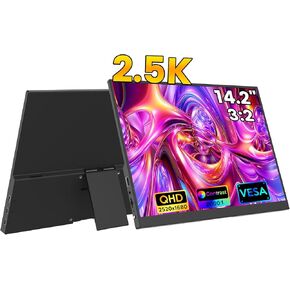 2.5K Portable Laptop Monitor - 14.2" External Portable Monitor for Laptop 2520x1680 USB-C HDMI Travel Gaming Monitor Display w/VESA Stand Speakers Second Screen for Laptop Xbox PS5 Switch PC Phone