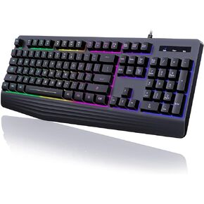 Wireless Gaming Keyboard, RGB & Single-Color Backlit, Full-Size Waterproof Computer Keyboard, Silent Keys, Wrist Rest, Sleep Mode, Rechargeable 2.4G Wireless Keyboard for Windows, Mac, PC, Laptop