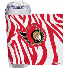 كوب ريكو إندستريز NHL Hockey Florida Panthers Zebra Stripes سعة 24oz من الأكريليك اللامع مع غطاء مفصلي، كوب مزدوج الجدار مرخص رسميًا مع قش