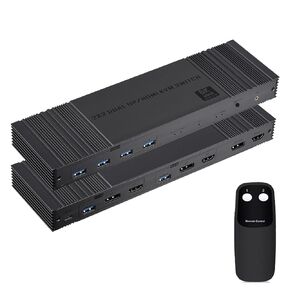 8K HDMI Displayport KVM Switch 2 PC 2 Monitor, Support 8K@60Hz HDMI 2.1 DP 1.4 Two Computers Share Two Monitors and 4 USB 3.0 Devices, with IR Remote Receiver