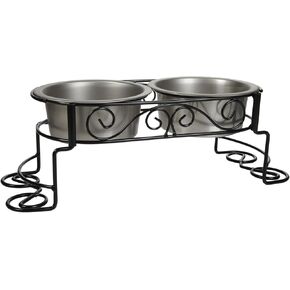 SPOT Mediterranean Double Diner Elevated Pet Bowls - Elevated Dog Feeder with Bowls - Stylish Design - Great For Small Dogs Puppies Large Breed Dogs - 1 Pint, Stainless Steel