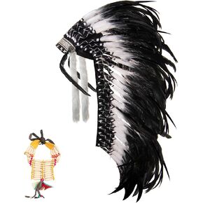 Ballinger Native American Indian Headdress - Large Feather Headdress and Choker for Native American Decor, Carnival, Halloween Party and Role Play