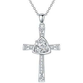 Moissanite Diamond Infinity Cross Necklace for Women 14K Gold Plated Sterling Silver Infinity Pendant Celtic Knot Cross Necklace Birthday Christmas Day Gifts for Her Mom Girlfriend, 18+2 Inch
