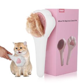 FDIDY Cat Brush with Release Button Self-Cleaning and Skin-Friendly Grooming and Shedding Tool for Long and Short Haired Cats & Dogs, 140° Comb Teeth, Removes Loose Undercoats and Promotes Healthy Fur