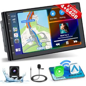 [8 Core 4+64GB] 2024 New Inefala Android 13 Double Din Car Stereo with Wireless Carplay Android Auto, 10.1" Touchscreen with Bluetooth WiFi GPS Navigation SWC 32EQ DSP 59 UI Backup Camera