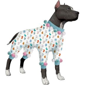 LovinPet Pet Pjs for Large Dogs, UV & Post Operative Protection, 4 Legged High Collar Dog Onesies, Lightweight Stretchable Ugly Fish White Prints Large Dog Pajamas as Base Shirt for Dog Dresses XXL