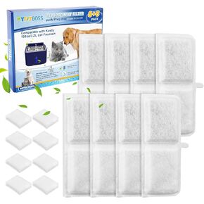 Replacement Filters Compatible with Kastty Battery Operated Cat Water Fountain 108oz/3.2L, 8PCS Cat Water Fountain Filter & 8PCS Replacement Pump Filters, Pet Fountain Filter Replacement