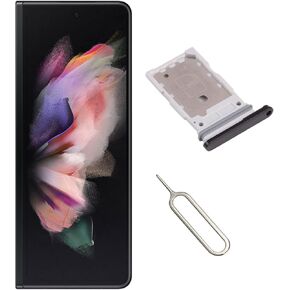Suit for Samsung Galaxy Z Fold 3 5G Dual SIM Card Tray Holder Slot Replacement Parts + Open Eject Pin (Black)