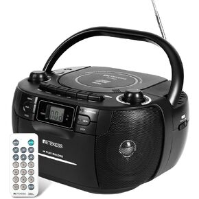 مجموعة مشغل الأقراص المضغوطة والكاسيت من Retekess TR621، راديو Boombox AM FM المحمول، تسجيل الشريط، صوت ستيريو مع جهاز التحكم عن بعد، USB، Micro SD، للعائلة (أبيض) in Kuwait