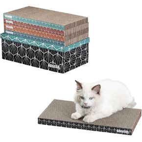 CSR1009A Naomi 17" Modern Cardboard Reversible Cat Scratcher Pad in Box with Catnip, Multi-Colored (5-Pack)