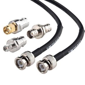 BNC Jumper Cable 2ft, 2-Pack BNC Male to BNC Male Short Cable 50 Ohm RG58 Coax Cable + Set of 3 BNC Female to BNC Female/SMA Male/SMA Female Connector Adapters